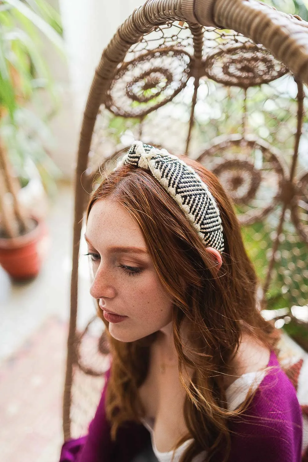 Topknot Checker Raffia Crochet Headband