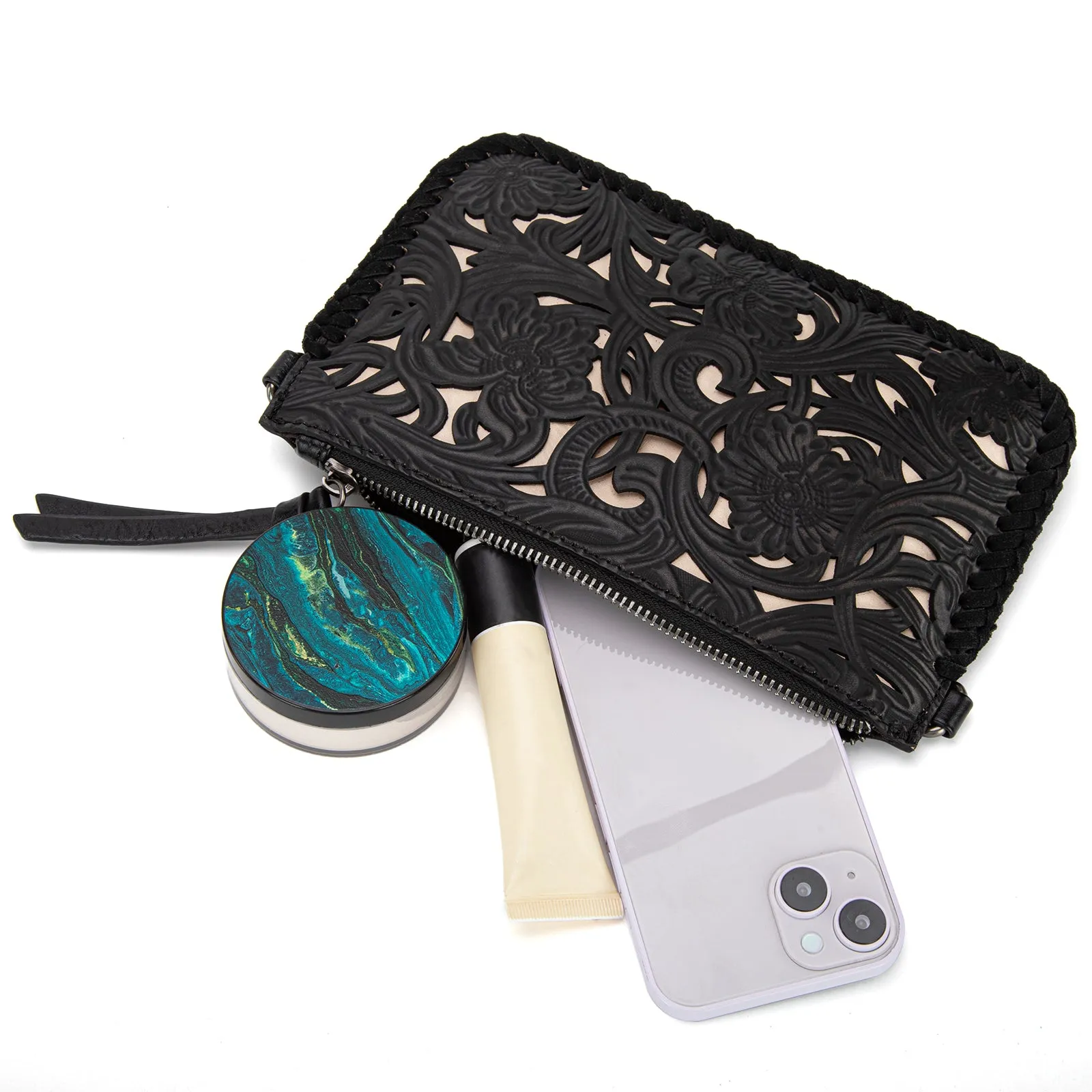 TR186-181  Trinity Ranch Leather Floral Tooled Collection Clutch/Crossbody