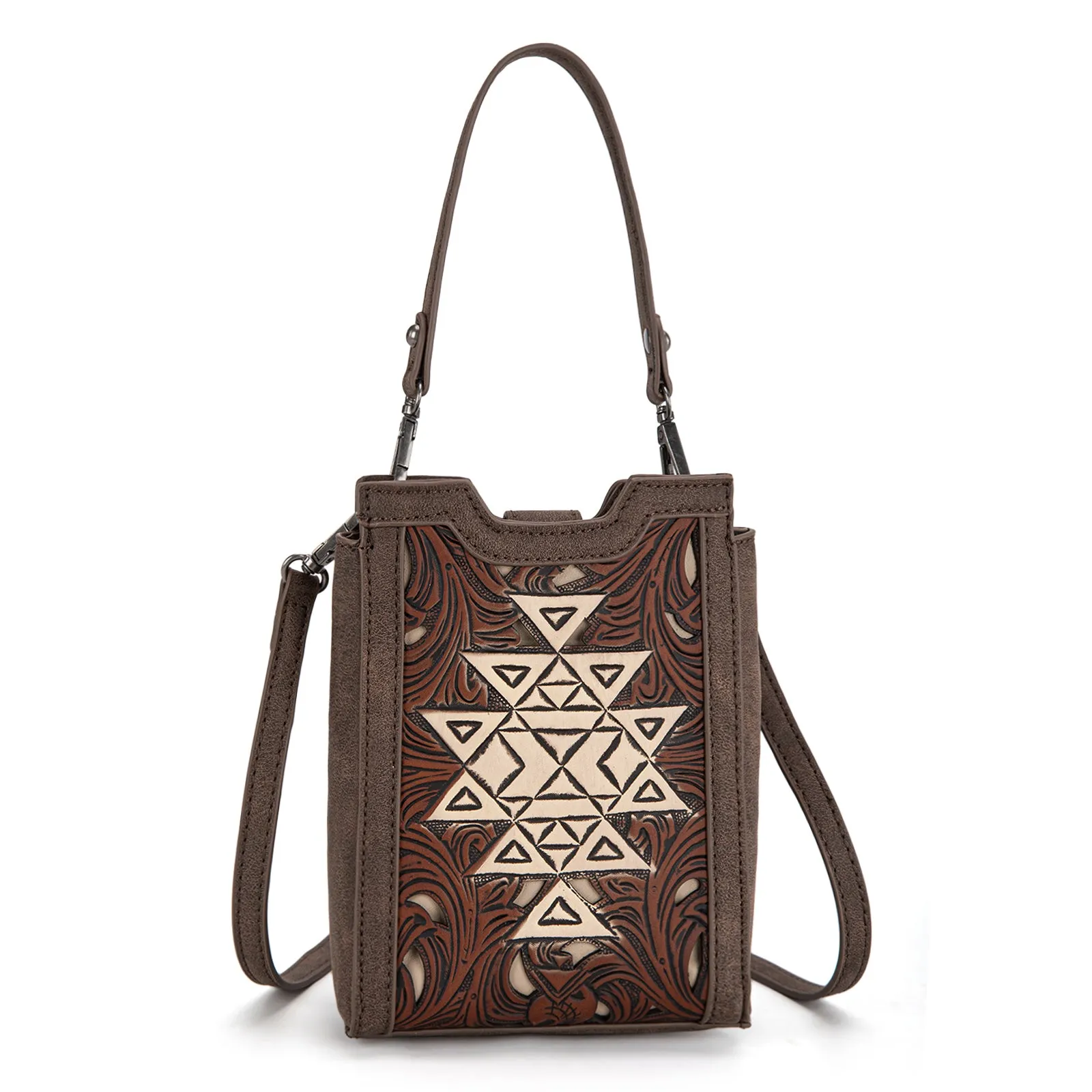 TR190-1821   Trinity Ranch Floral Aztec Tooled Mini Tote/Crossbody