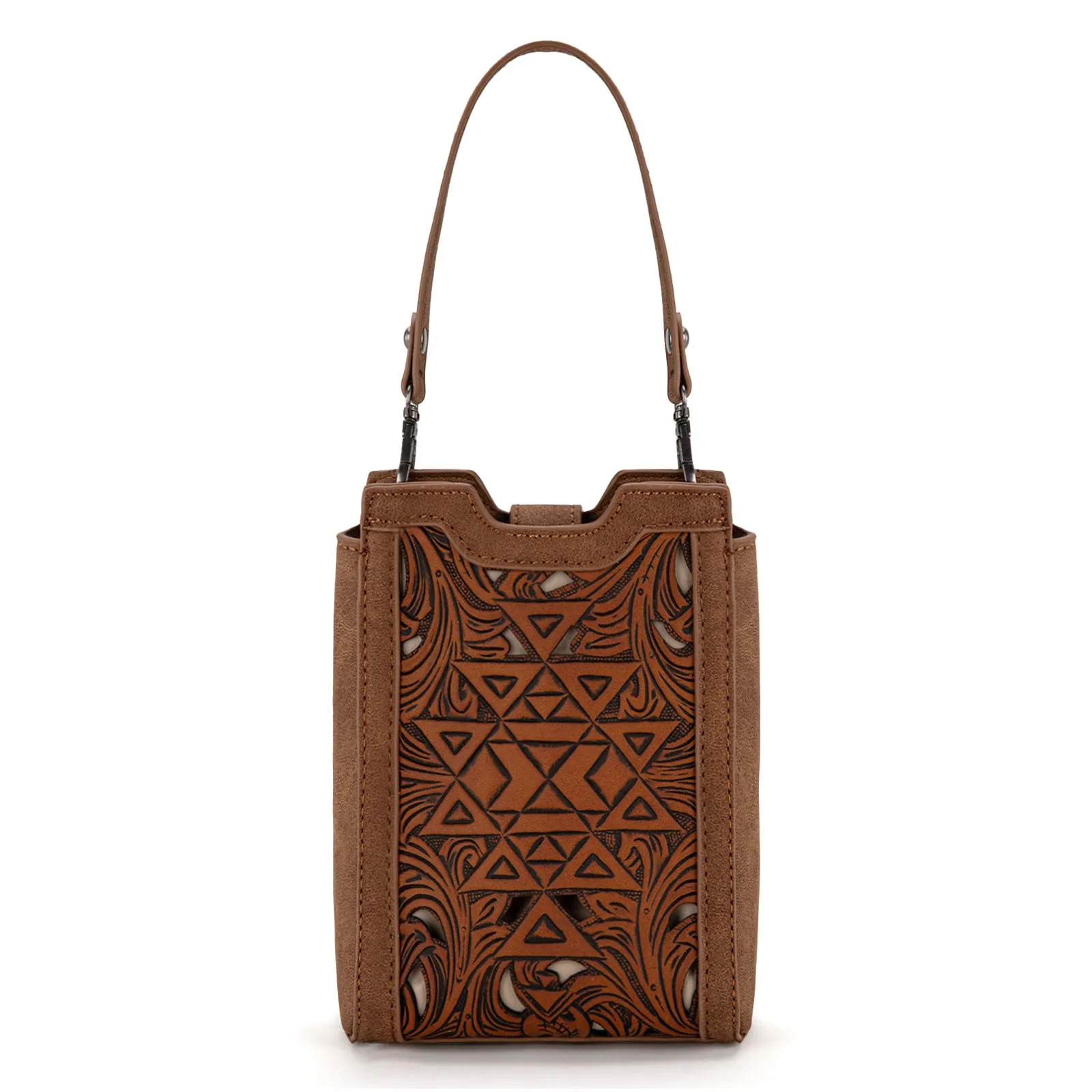 TR190-1821   Trinity Ranch Floral Aztec Tooled Mini Tote/Crossbody