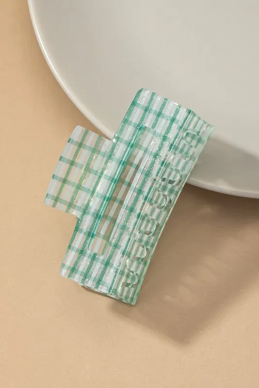 Transparent checker pattern hair claw clip