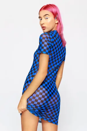 True Blue Supercheck Mesh Dress