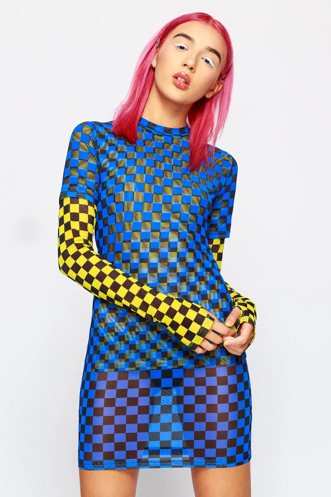 True Blue Supercheck Mesh Dress