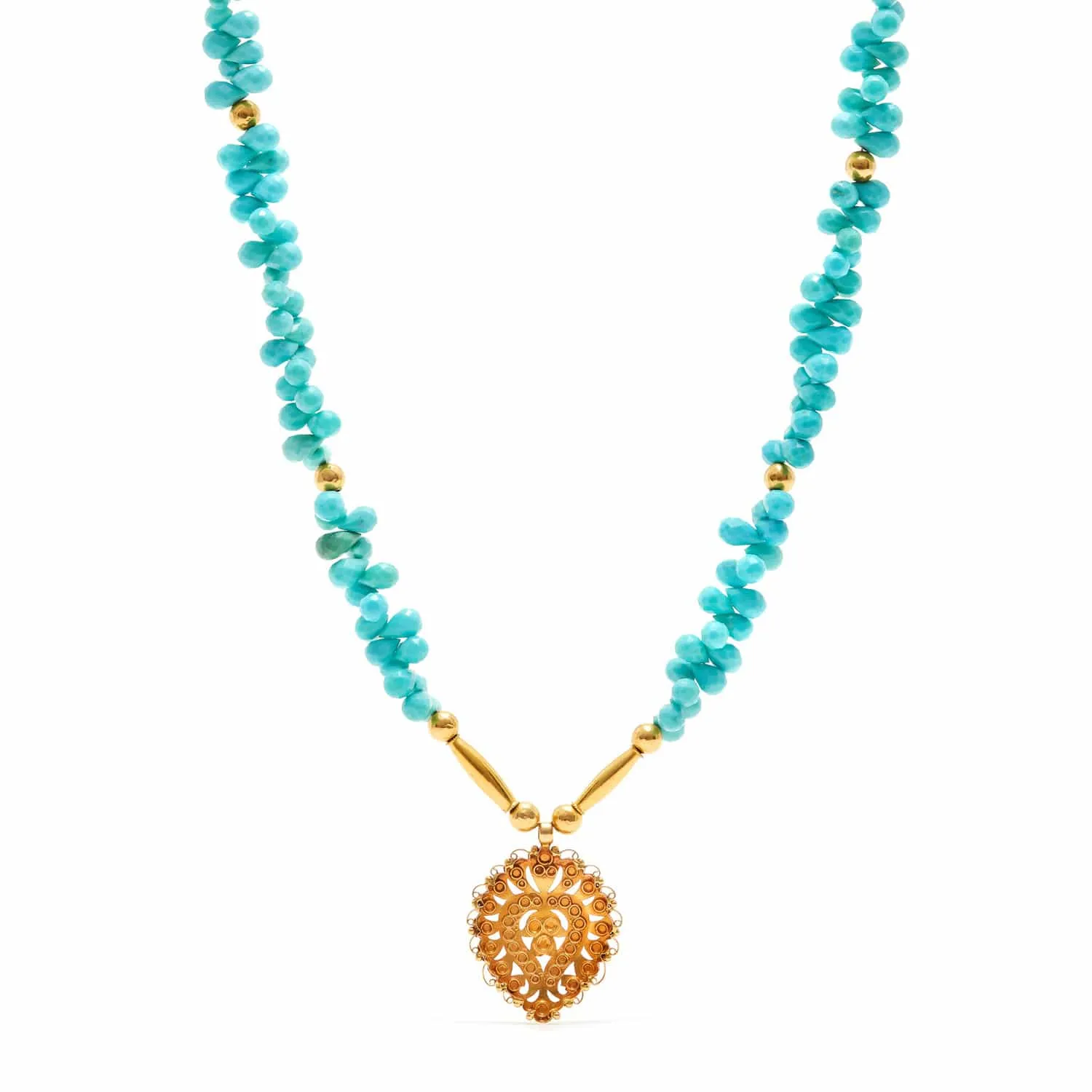 Turquoise Gold Boho Pendant