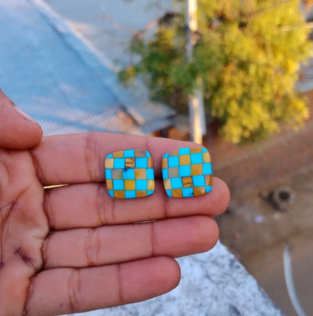 Turquoise × Jasper Checker Studs