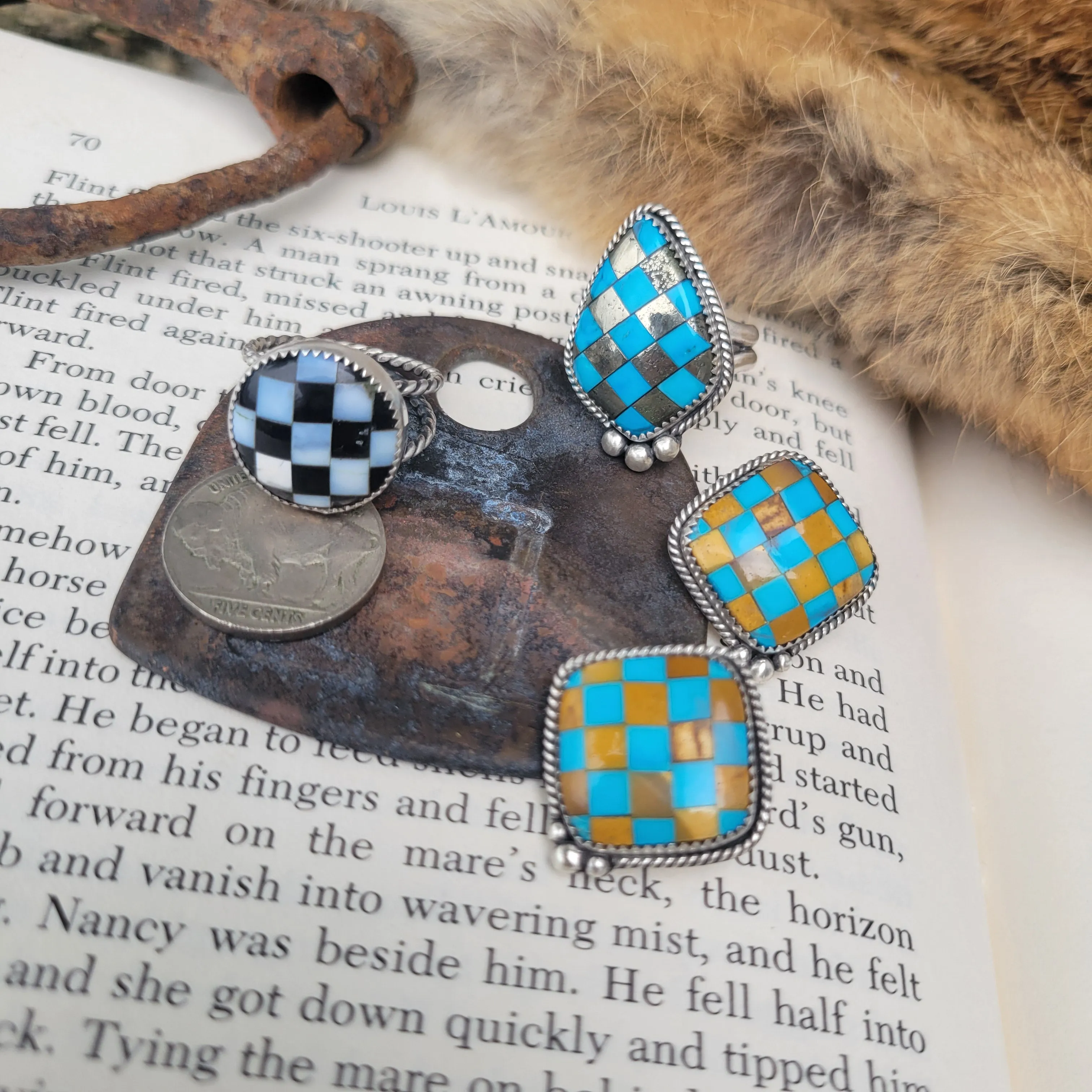 Turquoise × Jasper Checker Studs