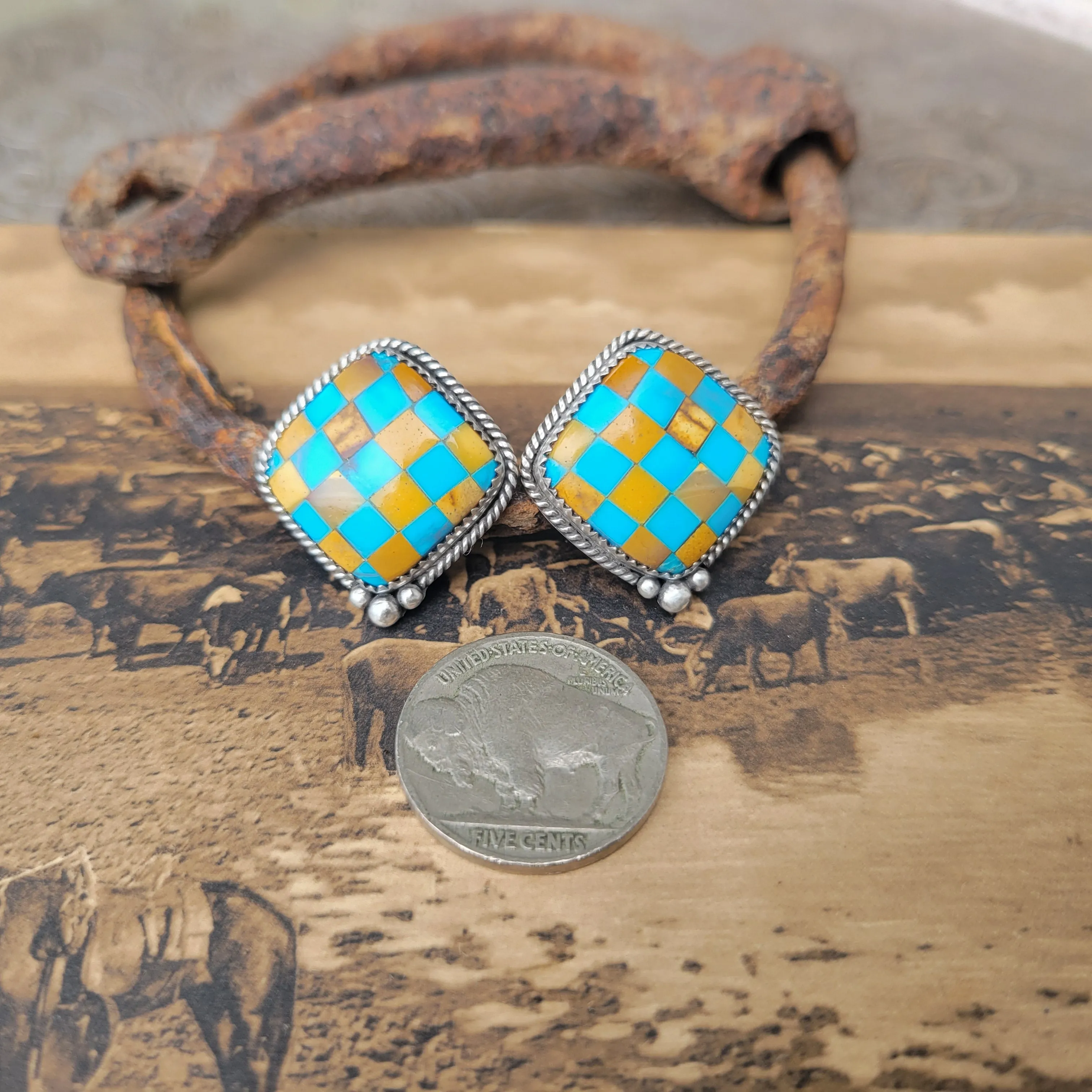 Turquoise × Jasper Checker Studs