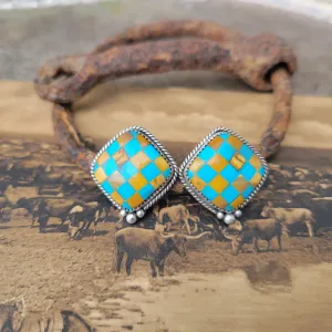 Turquoise × Jasper Checker Studs