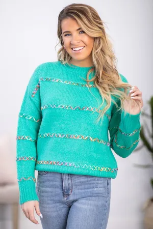Turquoise Multicolor Stripe Sweater