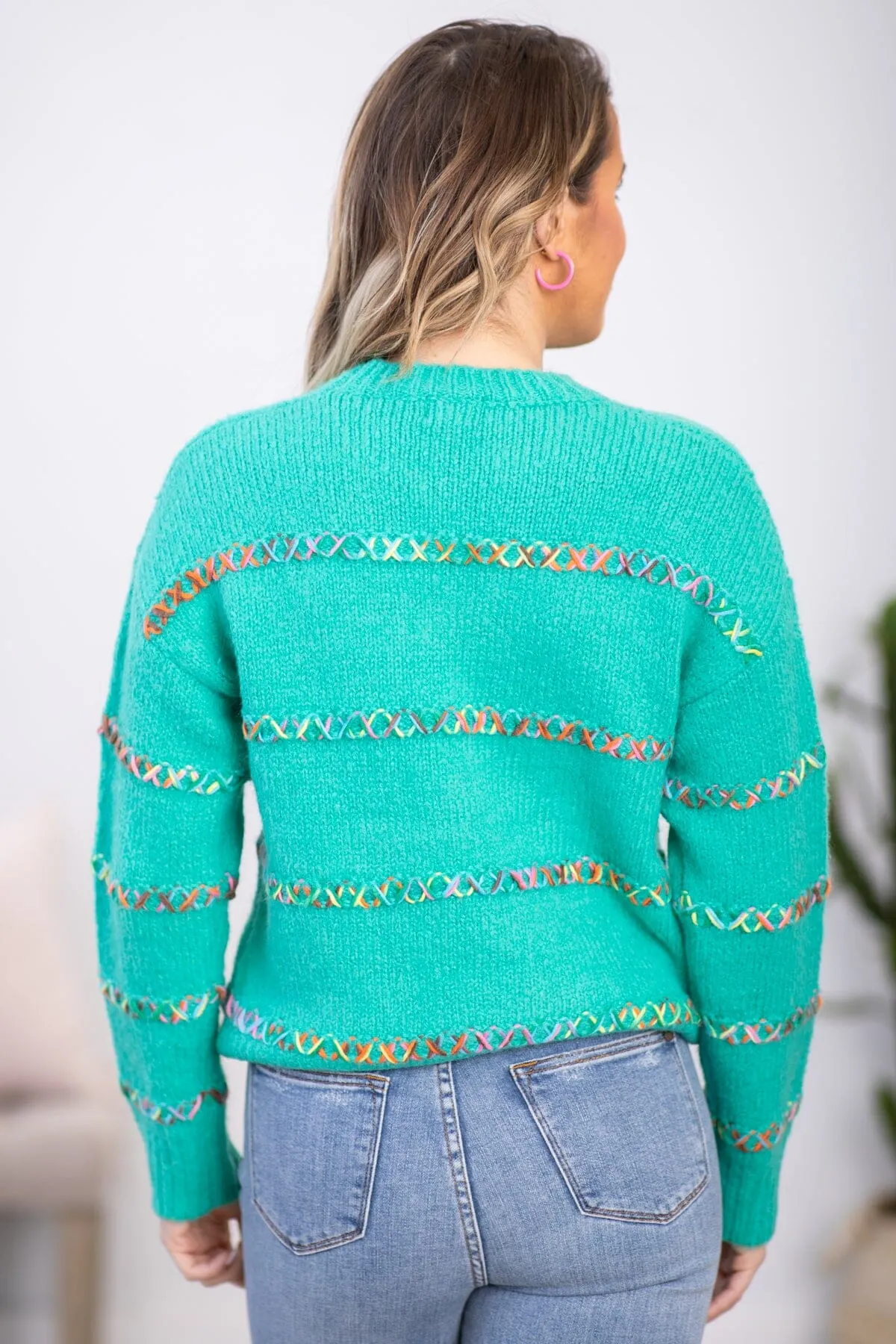 Turquoise Multicolor Stripe Sweater