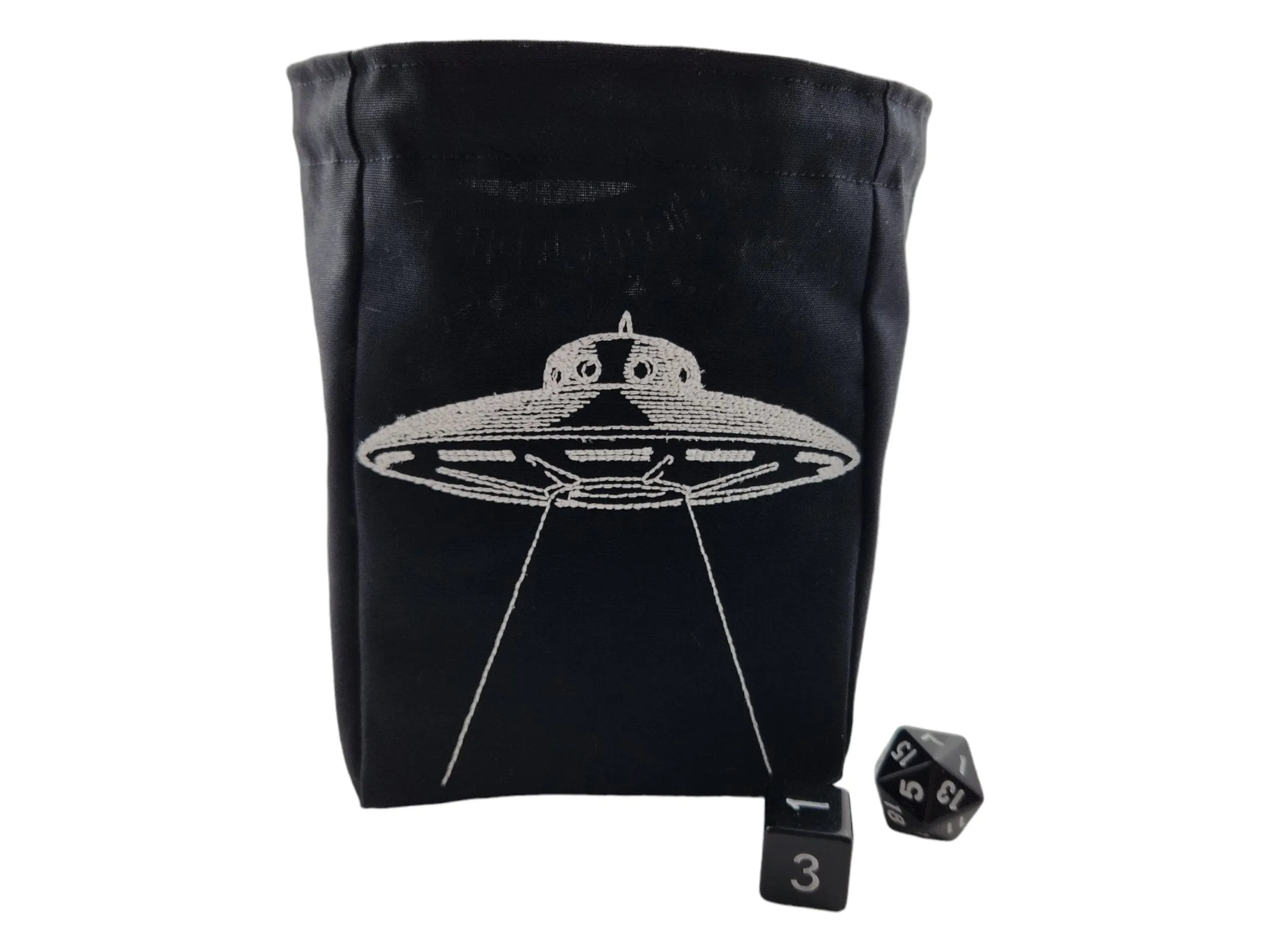 UFO spaceship, glow in the dark, dice bag