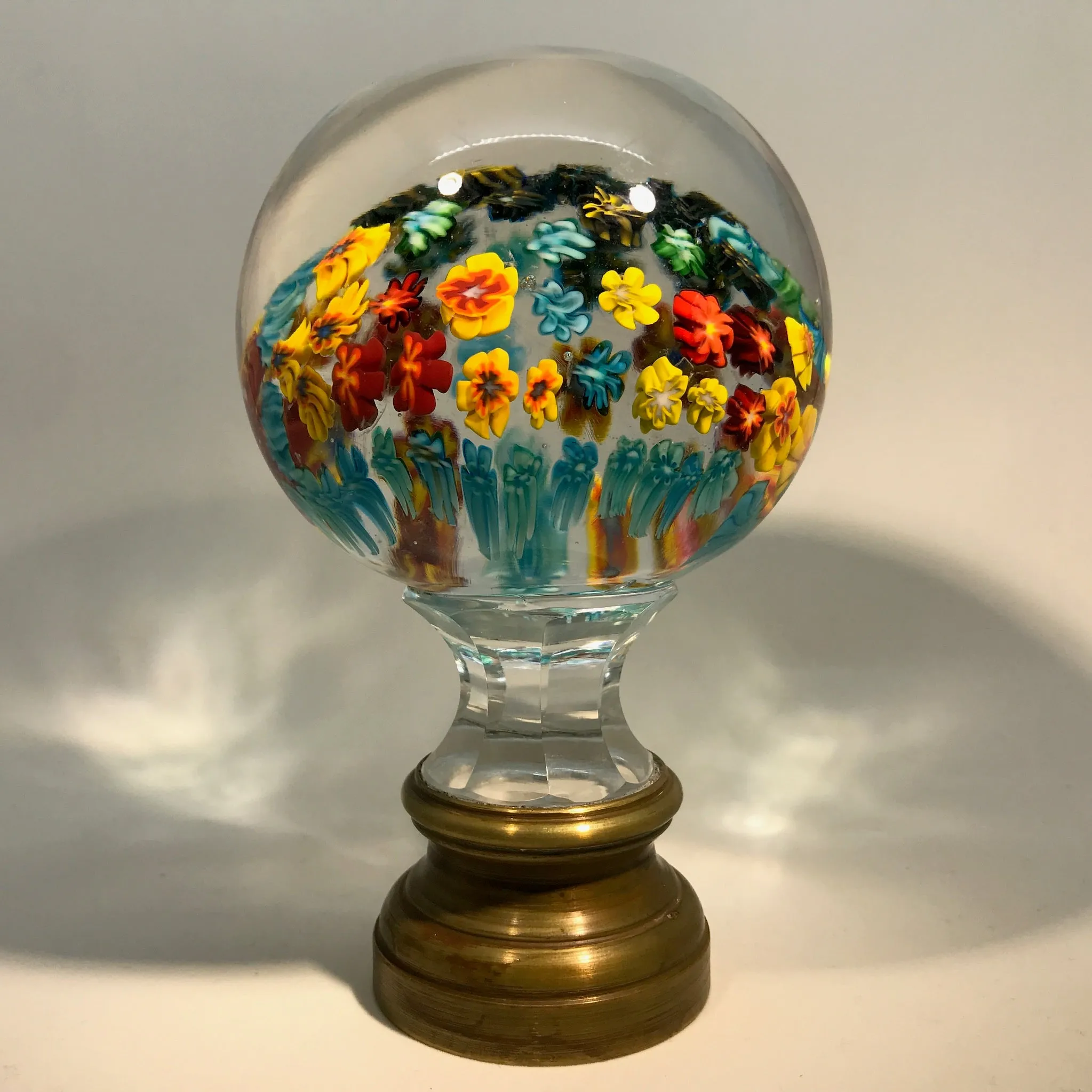 Unknown Maker Early 20th Century Millefiori Art Glass Paperweight Newel Post Finial