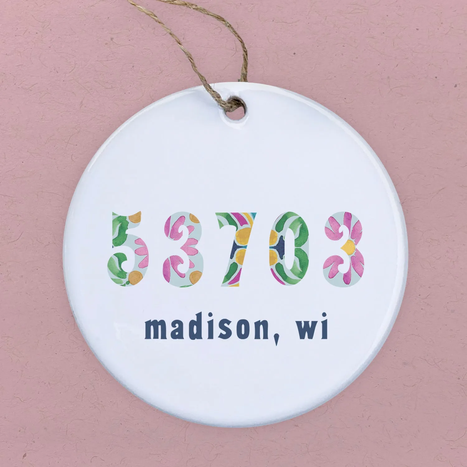 Vibrant Tiles w/ City, State, Zip - Ornament