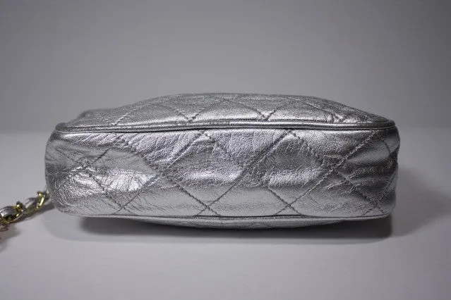Vintage CHANEL Silver Lambskin Clutch