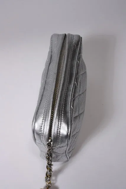 Vintage CHANEL Silver Lambskin Clutch