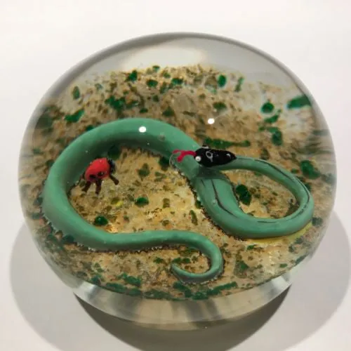 Vintage John Gentile Art Glass Paperweight Lampworked Snake and Lady Bug