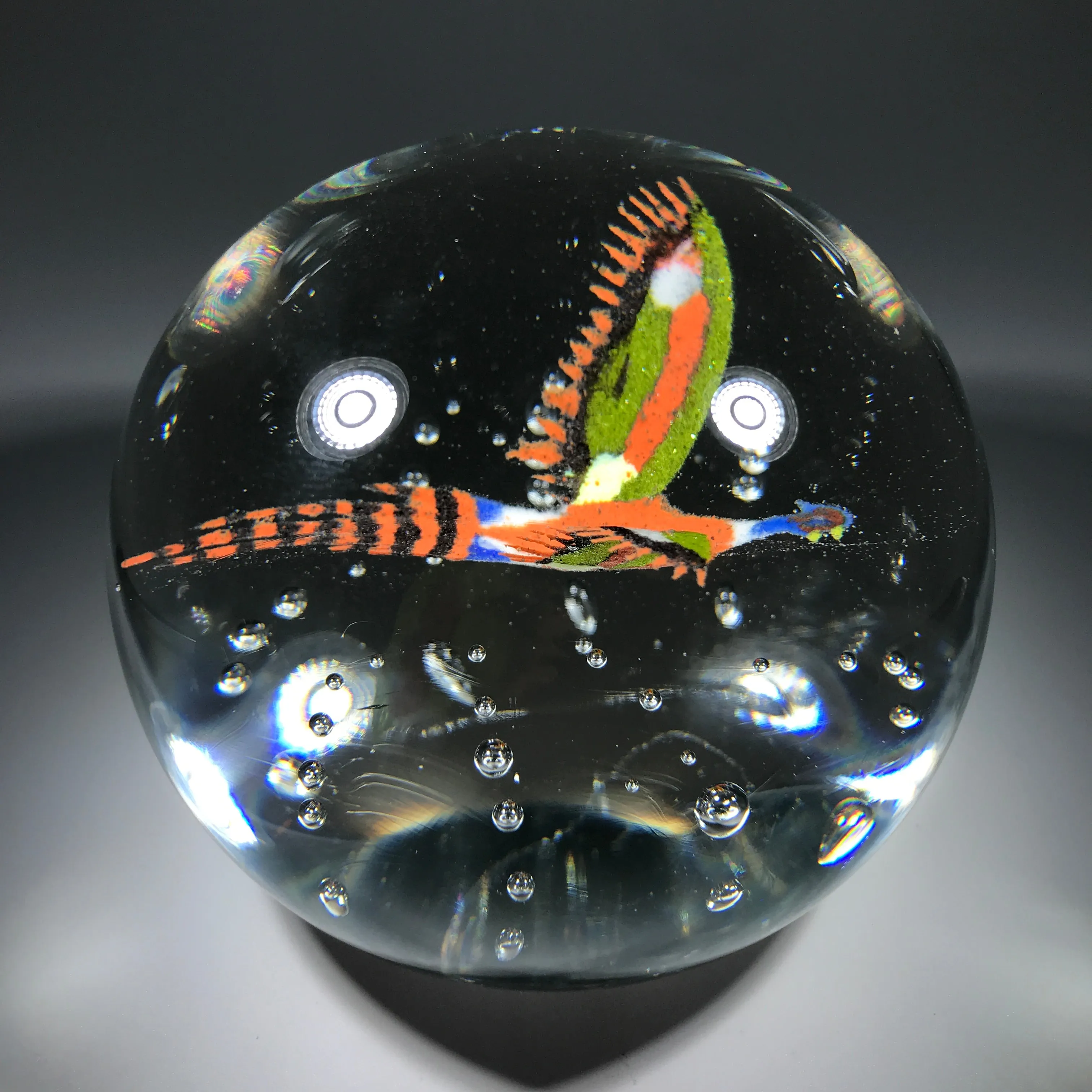 Vintage John Murphy Art Glass Paperweight Detailed Frit Pheasant w/ Control Bubbles