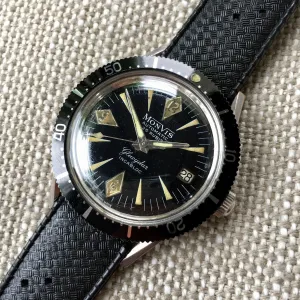 Vintage Monvis Glucydur Divers Incabloc Automatic Date Black Stainless Steel Wristwatch