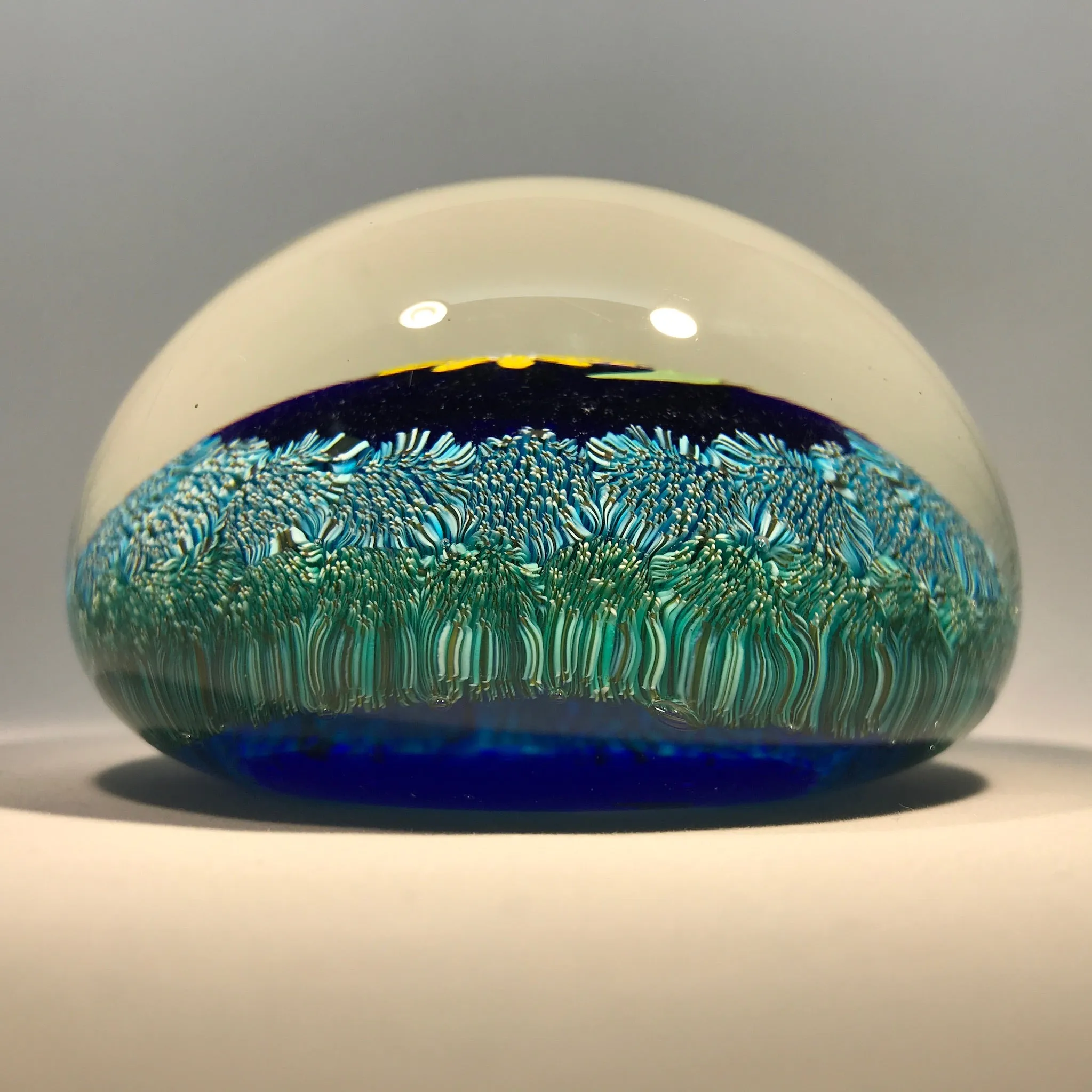 Vintage Murano Art Glass Paperweight Hand-Painted Flower with Complex Millefiori