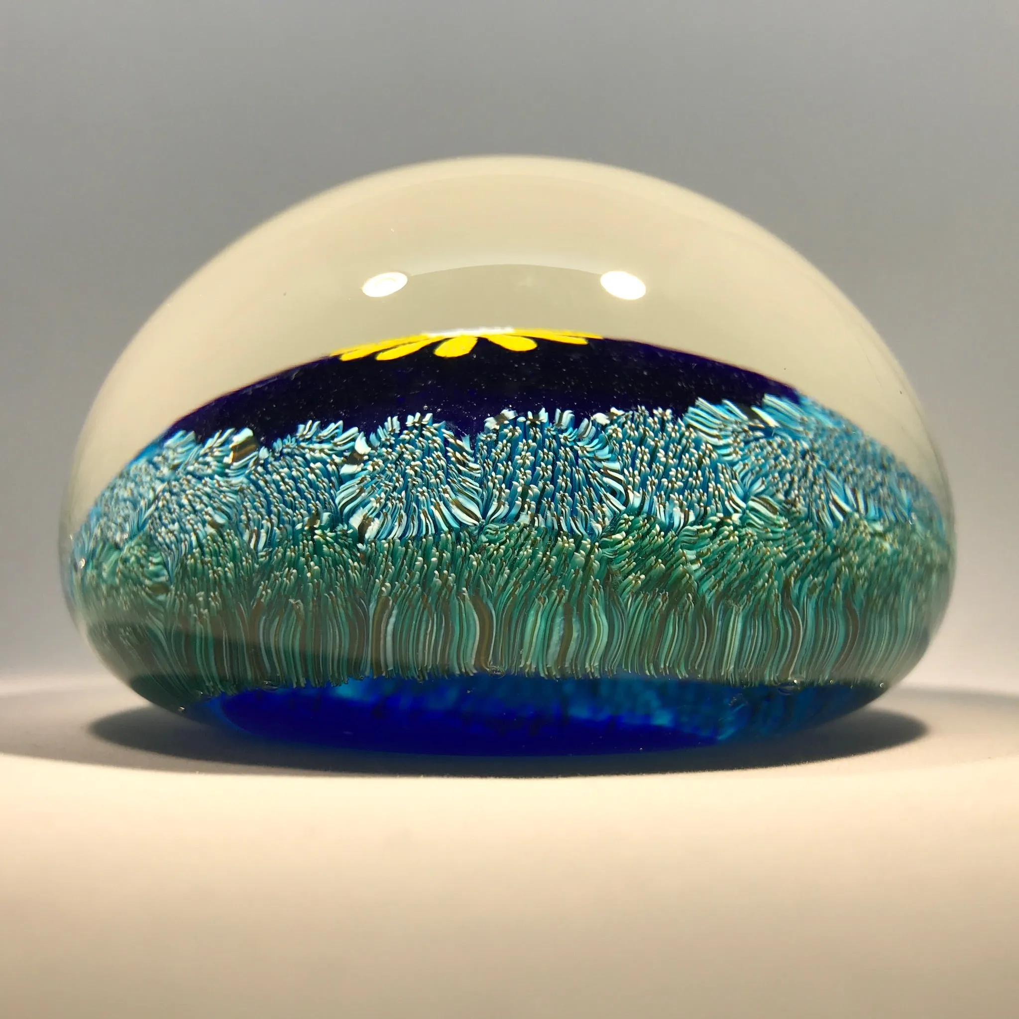 Vintage Murano Art Glass Paperweight Hand-Painted Flower with Complex Millefiori