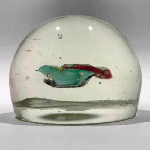 Vintage Murano Art Glass Paperweight Lampworked Butterfly on Latticino Basket