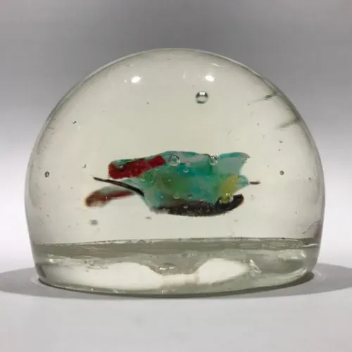 Vintage Murano Art Glass Paperweight Lampworked Butterfly on Latticino Basket