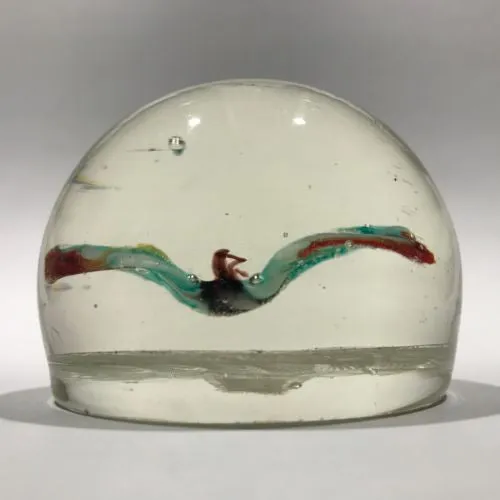 Vintage Murano Art Glass Paperweight Lampworked Butterfly on Latticino Basket