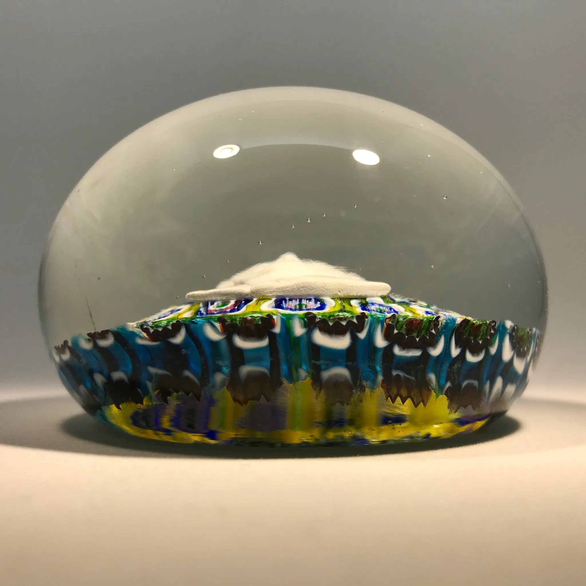 Vintage Murano Ferro Lazzarini Art Glass Paperweight JFK Sulphide on Millefiori