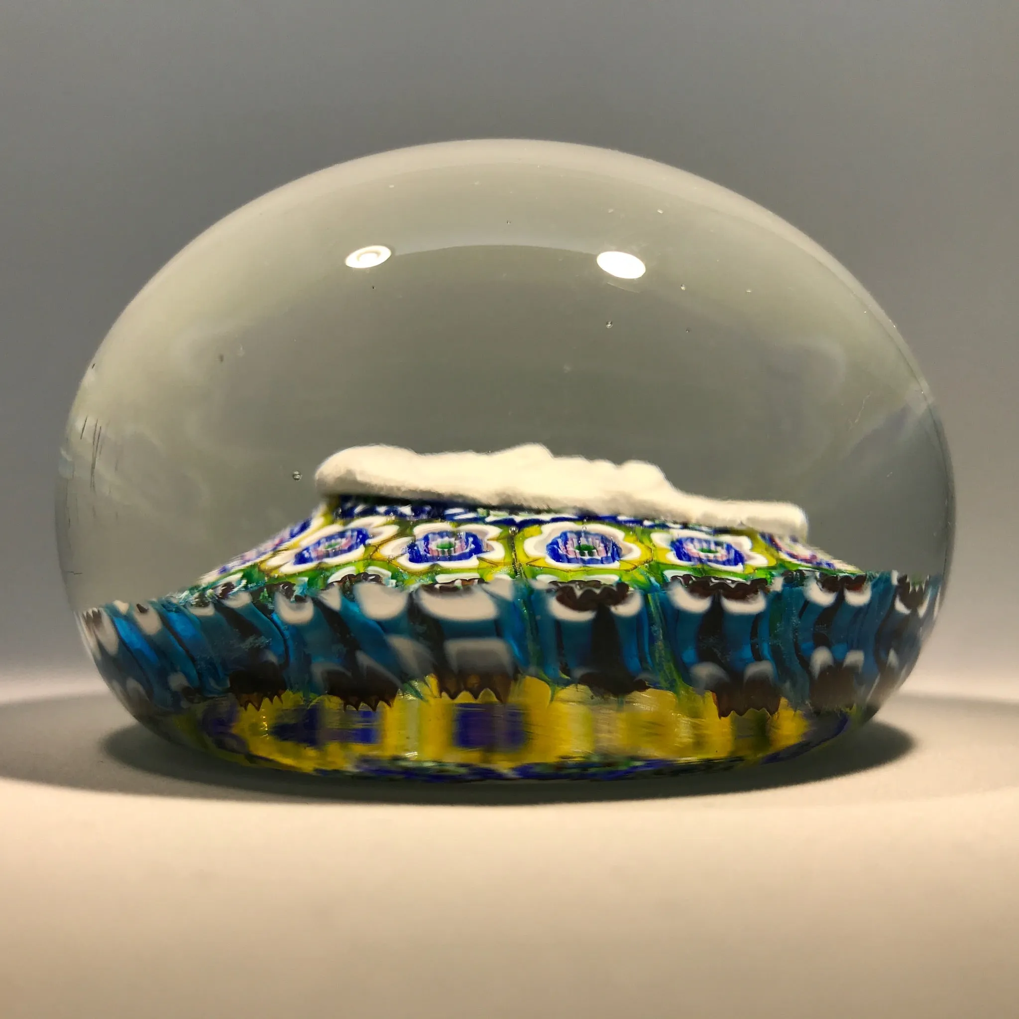 Vintage Murano Ferro Lazzarini Art Glass Paperweight JFK Sulphide on Millefiori
