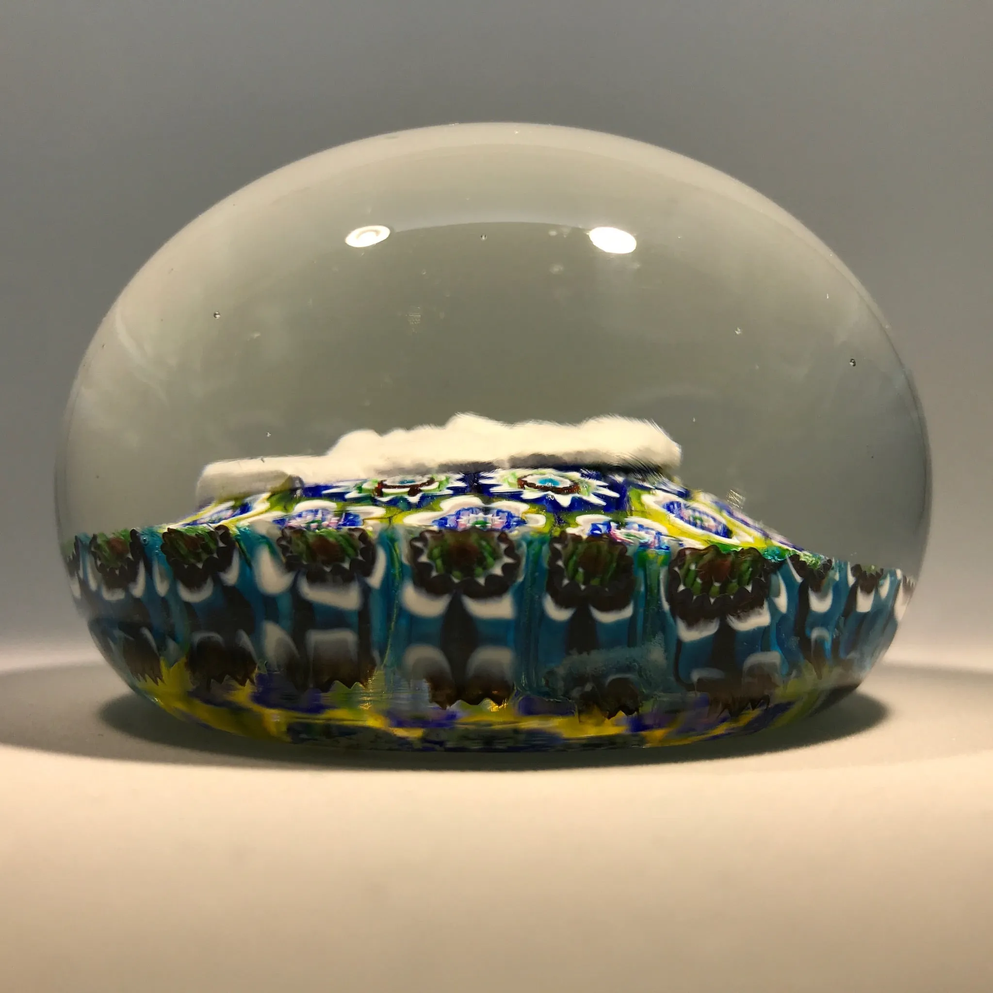 Vintage Murano Ferro Lazzarini Art Glass Paperweight JFK Sulphide on Millefiori