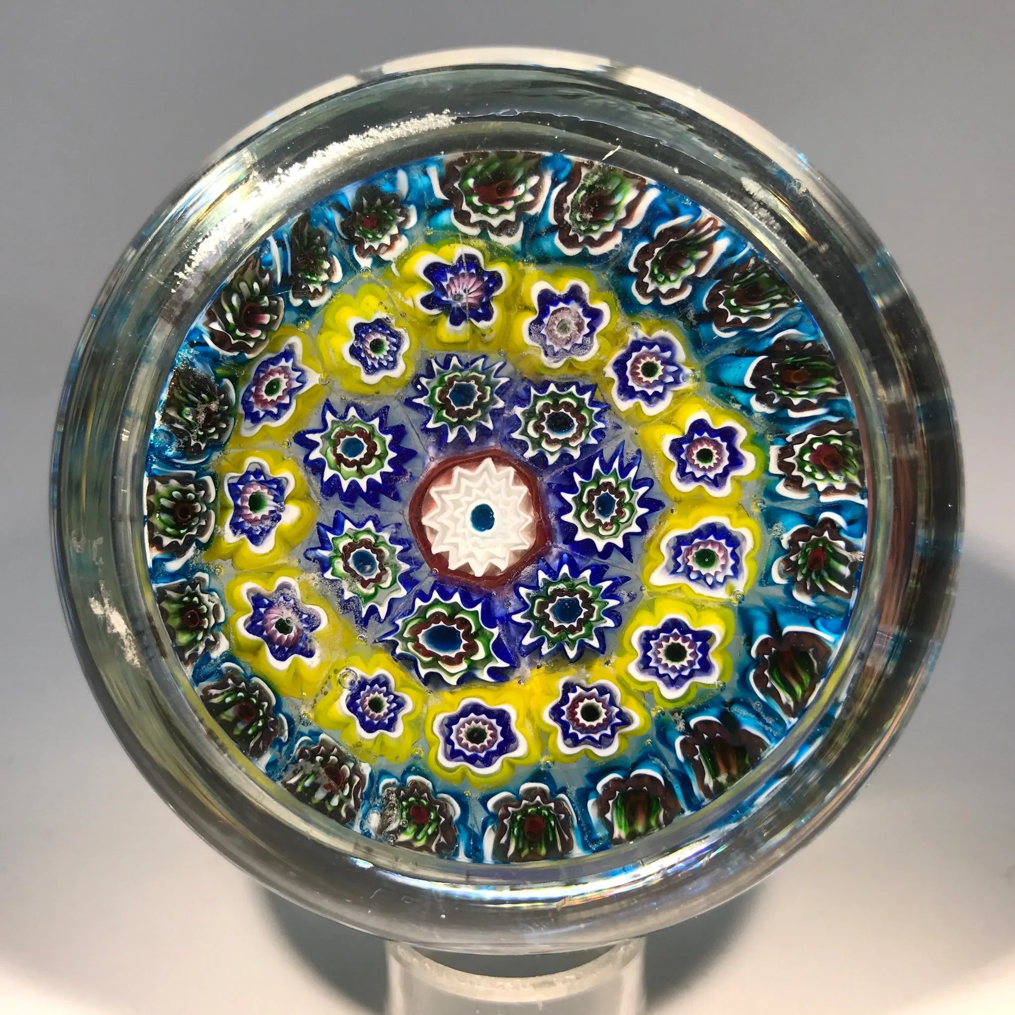 Vintage Murano Ferro Lazzarini Art Glass Paperweight JFK Sulphide on Millefiori