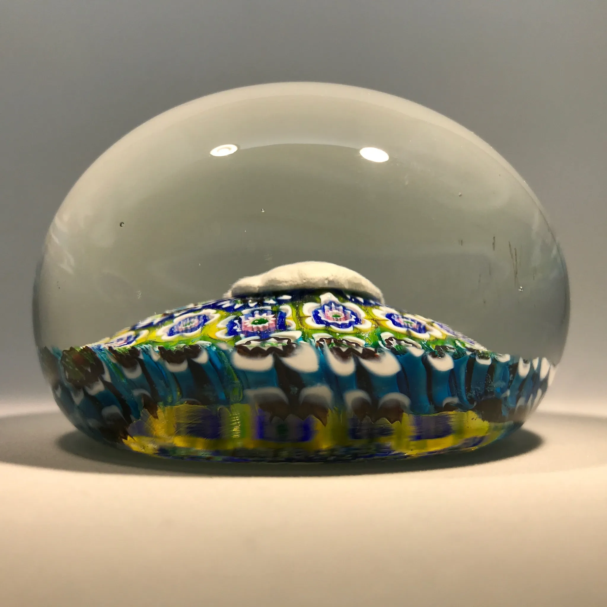 Vintage Murano Ferro Lazzarini Art Glass Paperweight JFK Sulphide on Millefiori