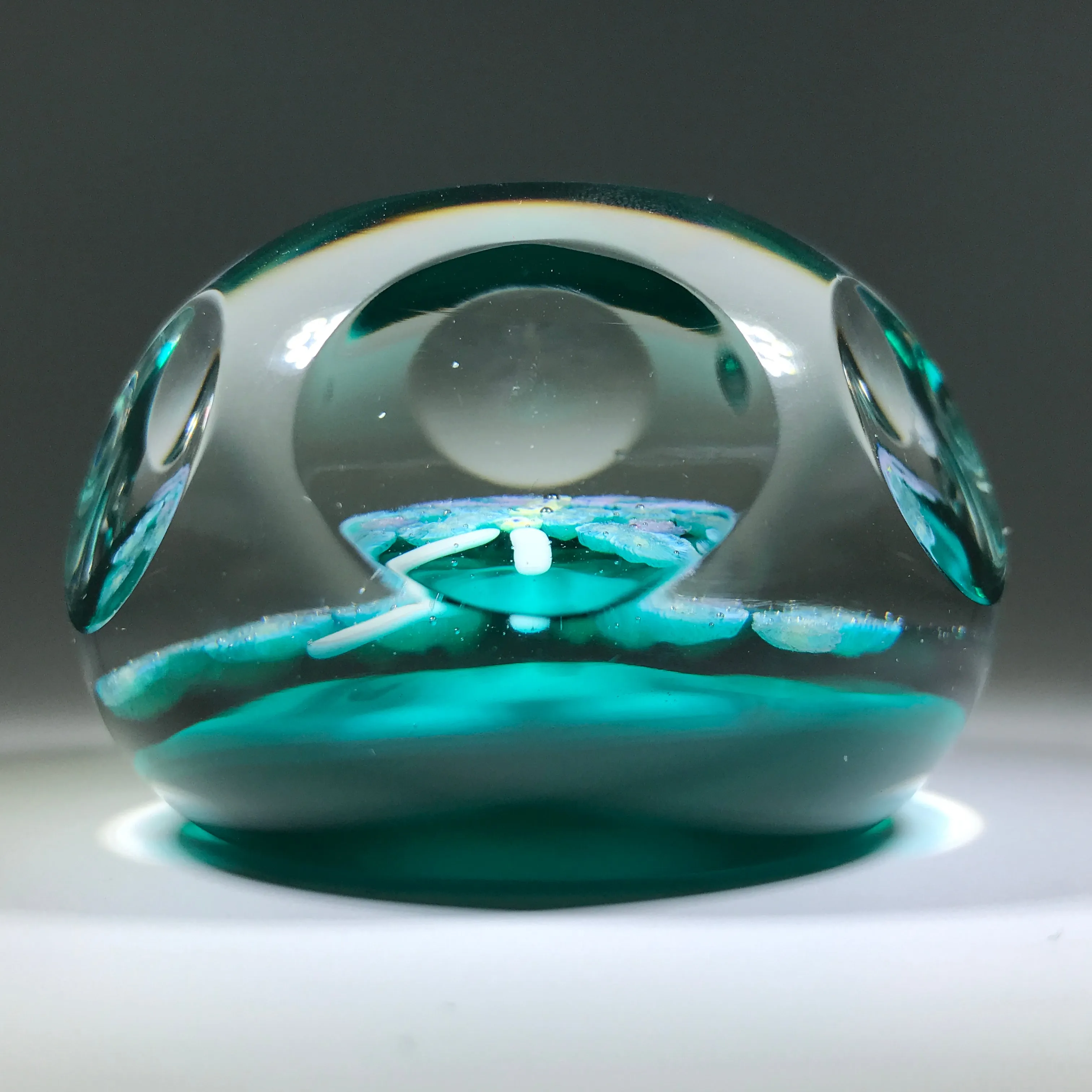 Vintage Pairpoint Faceted Art Glass Paperweight Millefiori Butterfly Blue Ground
