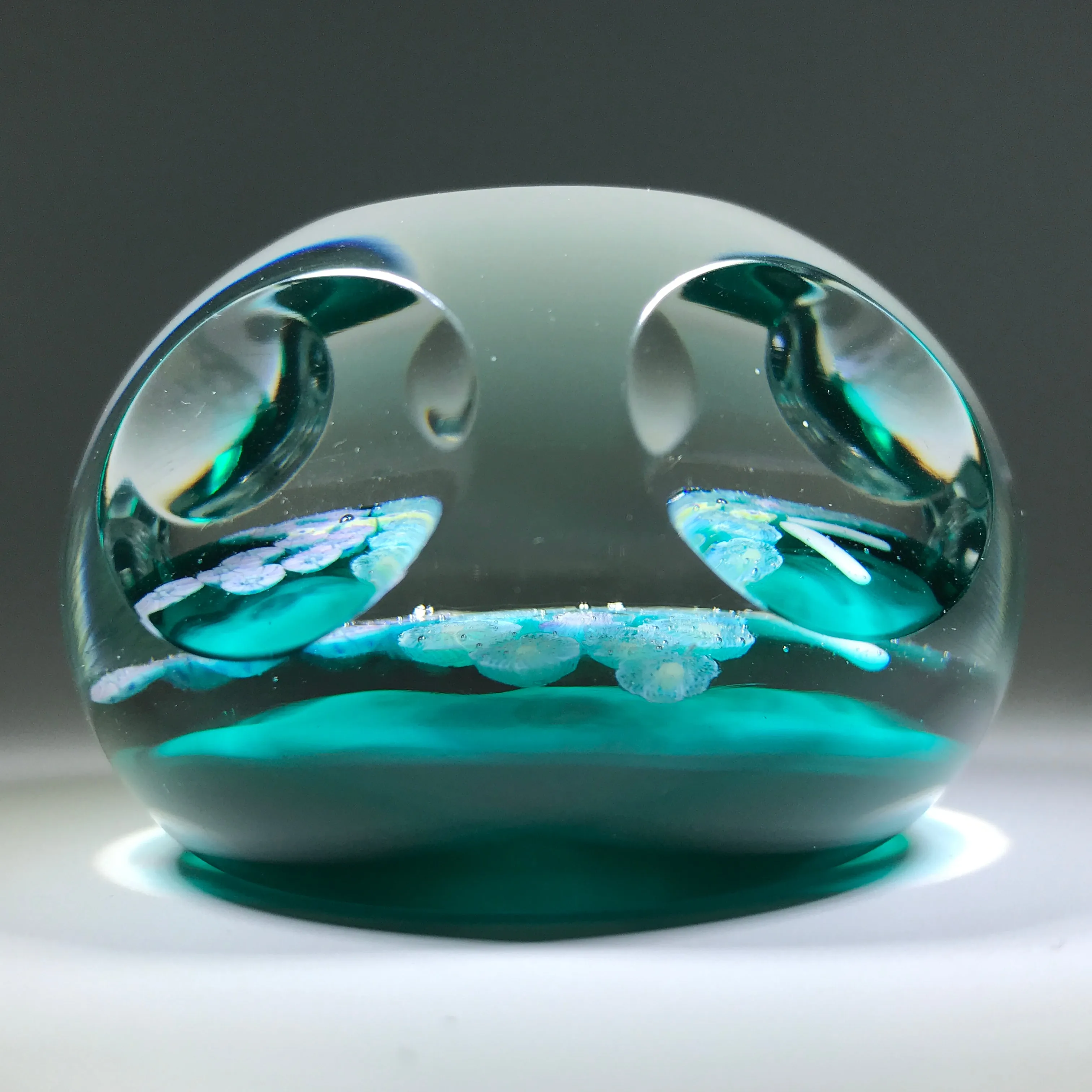 Vintage Pairpoint Faceted Art Glass Paperweight Millefiori Butterfly Blue Ground