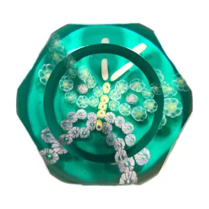 Vintage Pairpoint Faceted Art Glass Paperweight Millefiori Butterfly Blue Ground