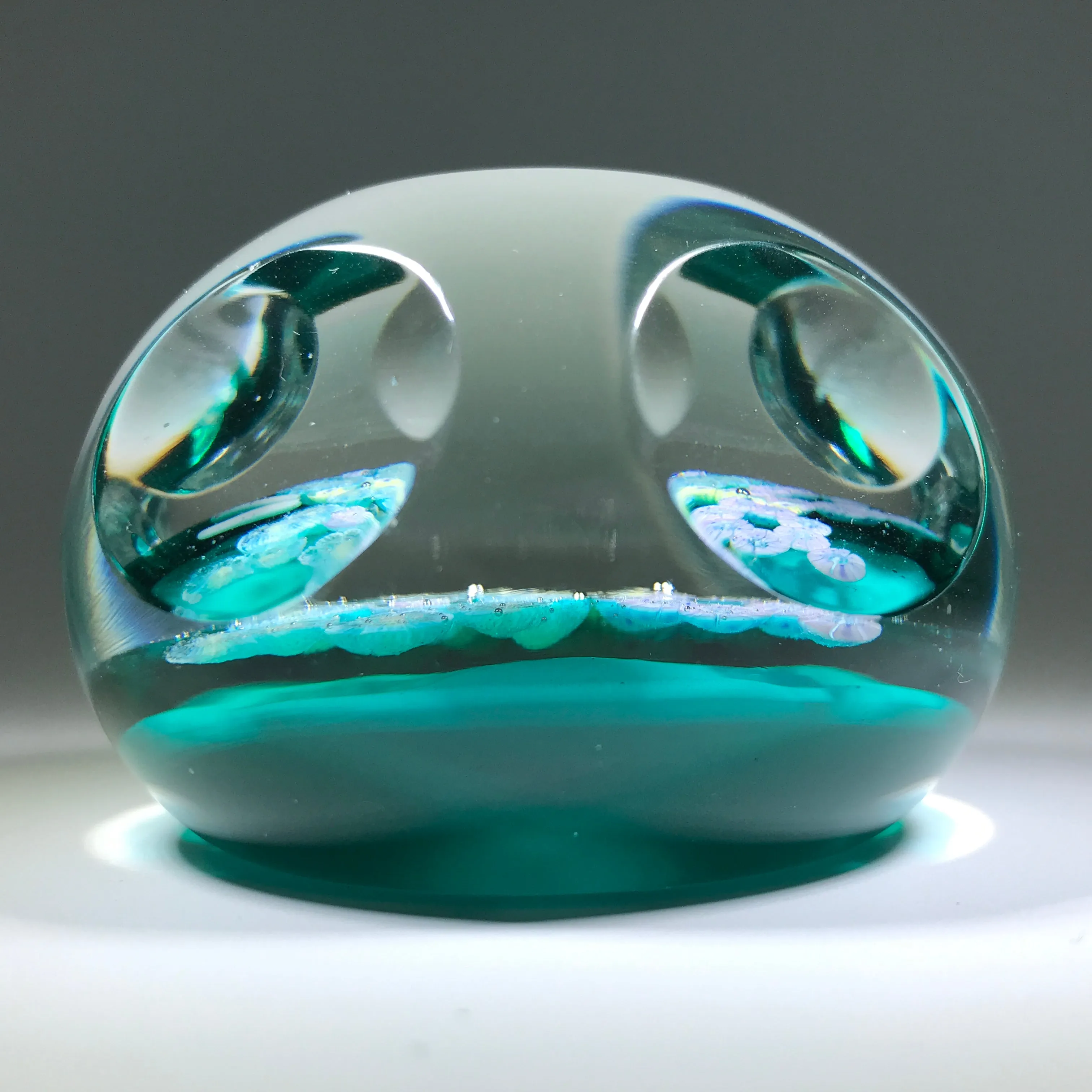 Vintage Pairpoint Faceted Art Glass Paperweight Millefiori Butterfly Blue Ground