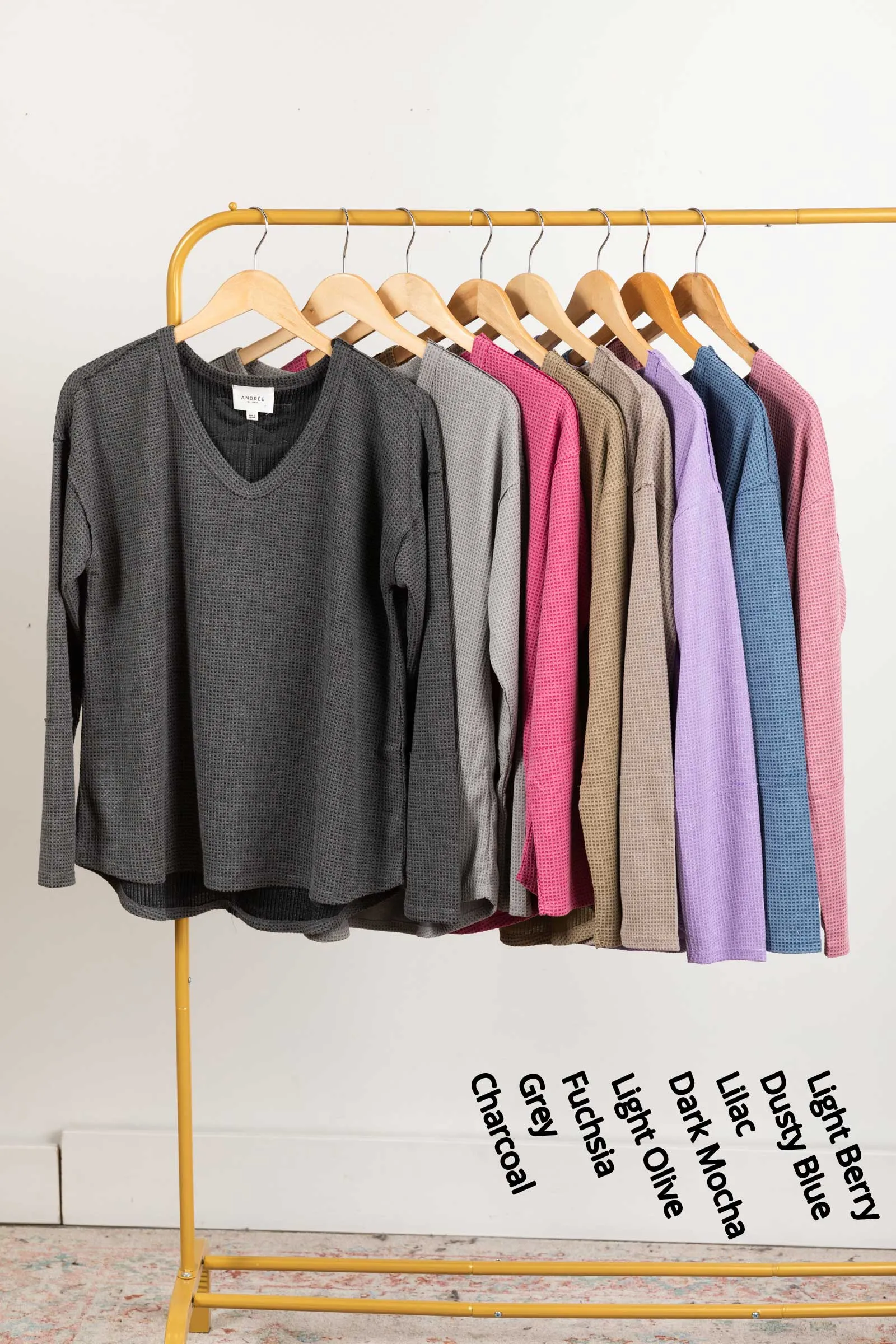 Waffle Knit Long Sleeve V-Neck Top