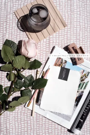 Water, Rose & Notepaper in Sunshine, Stock Image