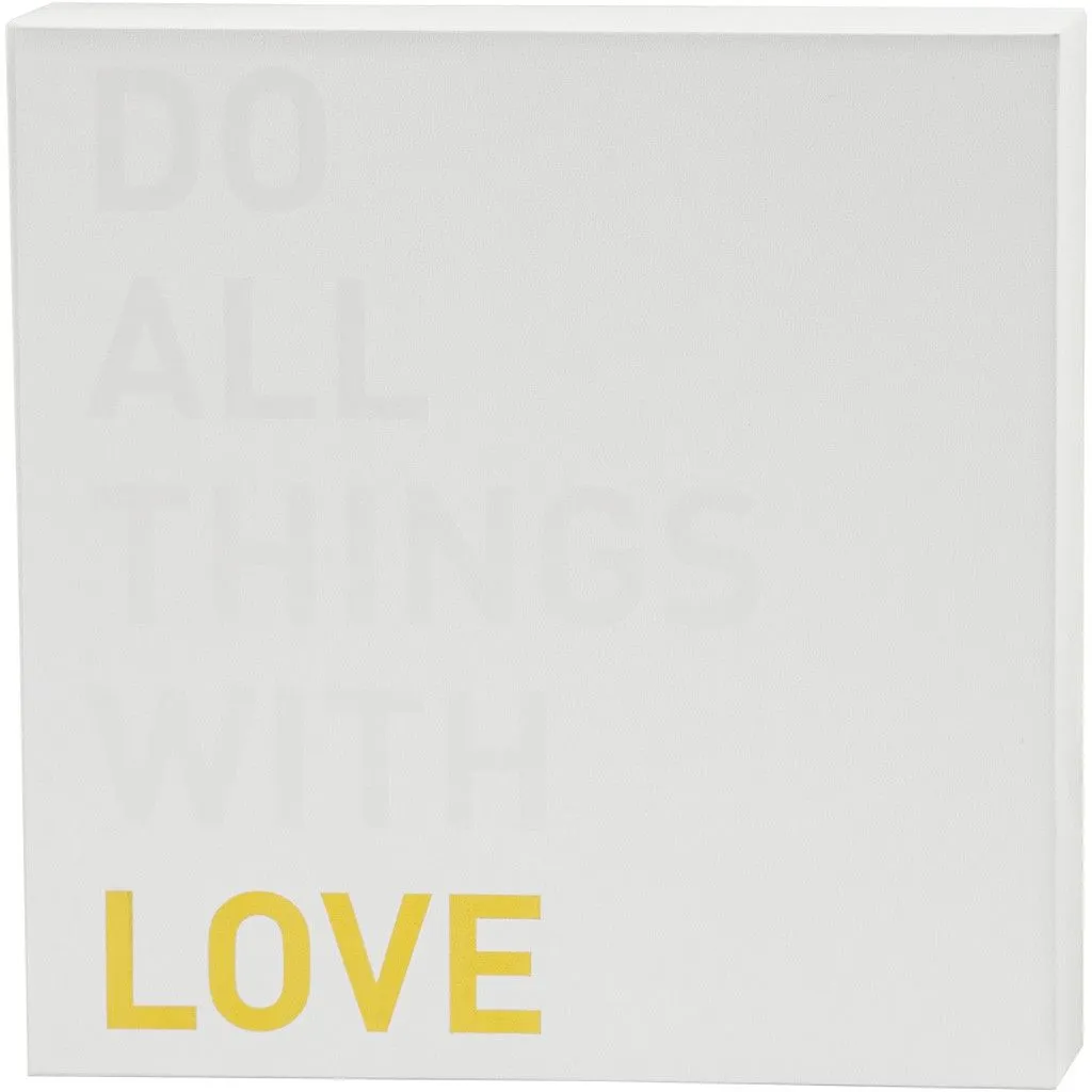 Watercolour White Lacquered Square Canvas With Gold Foil Love Motif Paint 25.4cm