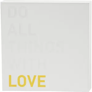 Watercolour White Lacquered Square Canvas With Gold Foil Love Motif Paint 25.4cm