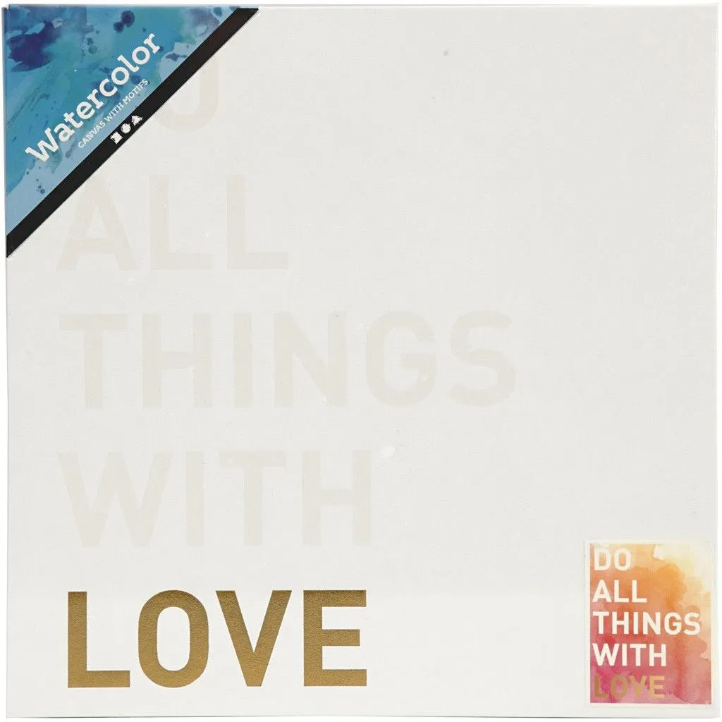 Watercolour White Lacquered Square Canvas With Gold Foil Love Motif Paint 25.4cm
