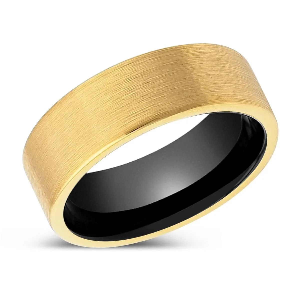WAVEMEET | Black Ring, Gold Tungsten Ring, Brushed, Flat