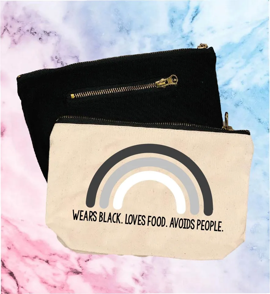 Wears Black Loves Food Avoids People | Canvas Cosmetic And Accessory Bag