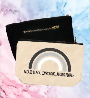 Wears Black Loves Food Avoids People | Canvas Cosmetic And Accessory Bag