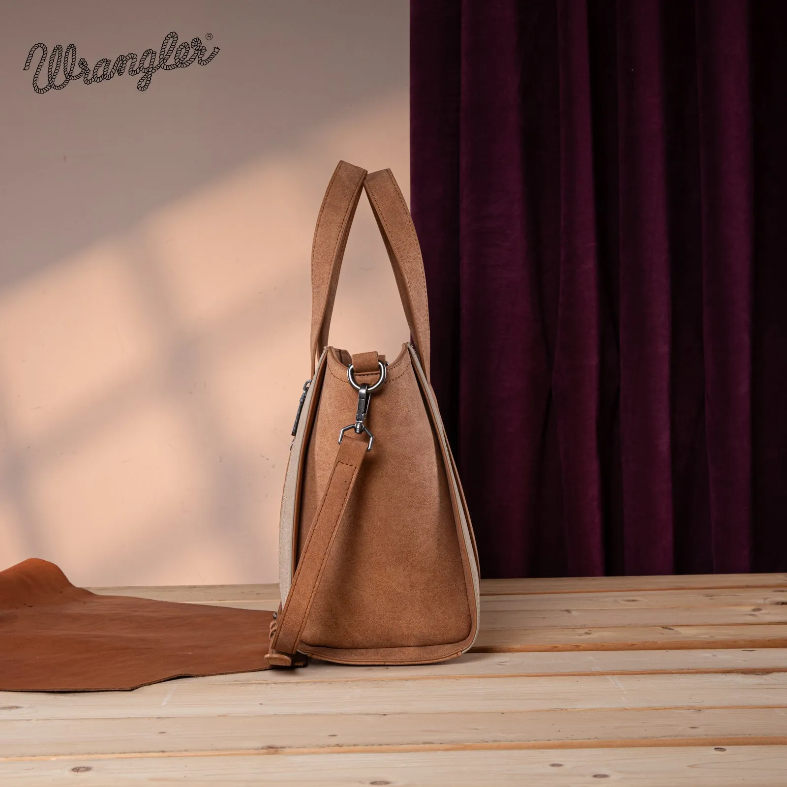 WG162-8012  Wrangler "W" Stitch Two Tone Tote/Crossbody