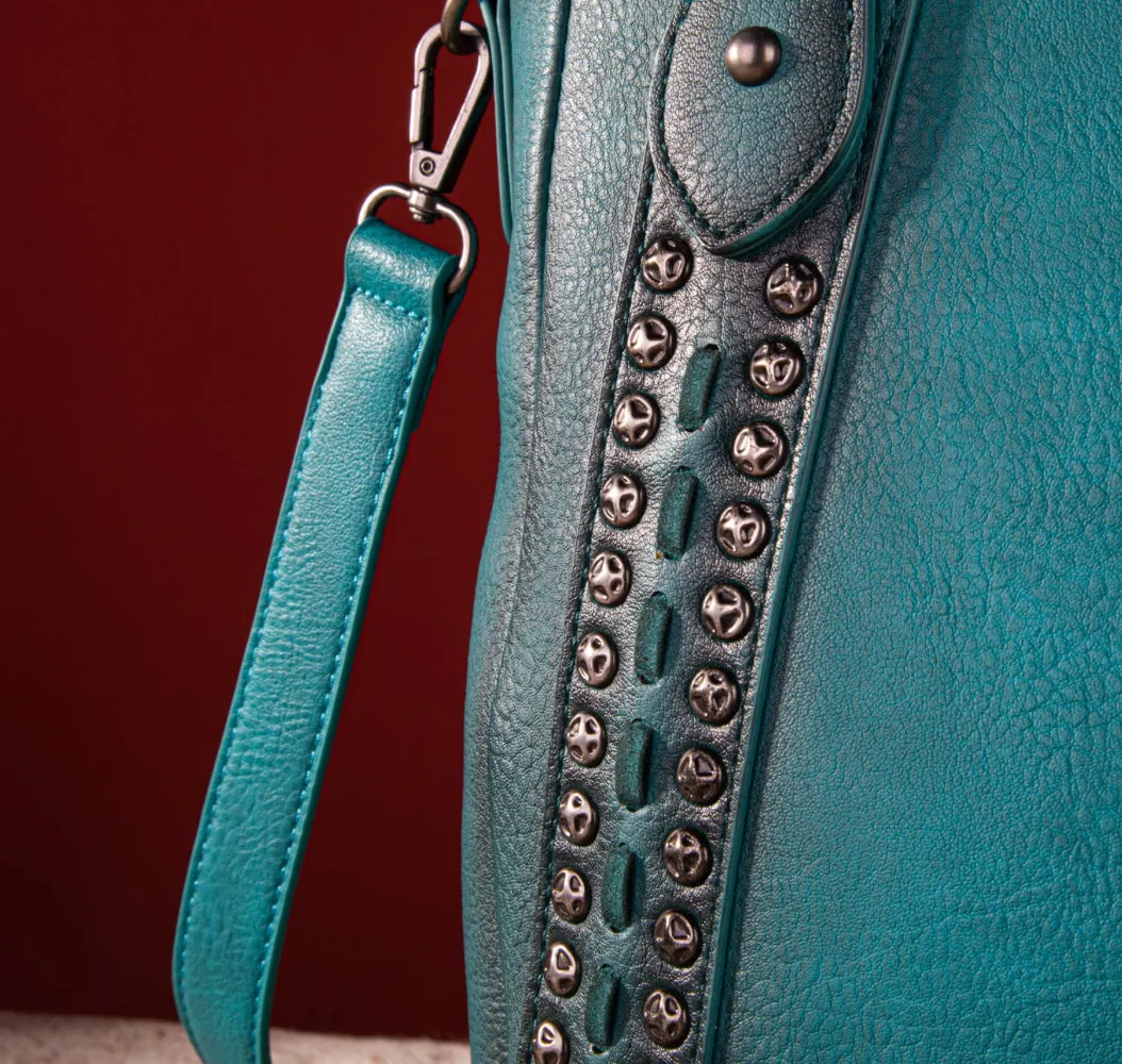 WG64-G2002 Wrangler Rivets Concealed Carry Oversize Tote/Crossbody -Turquoise