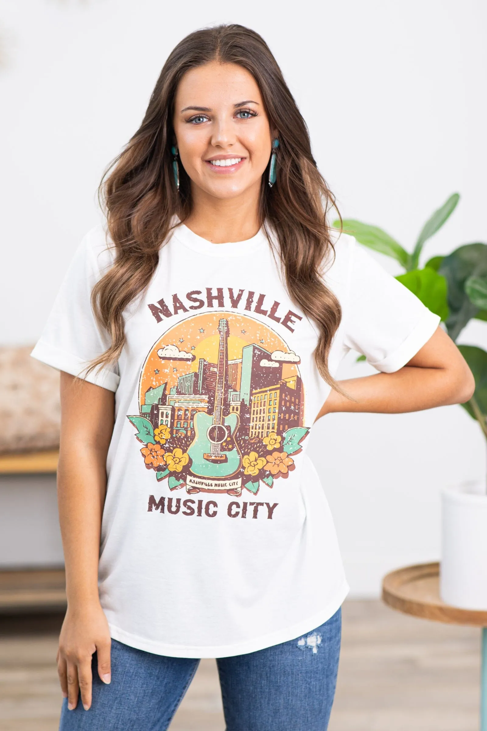 White Nashville Music City Graphic Tee