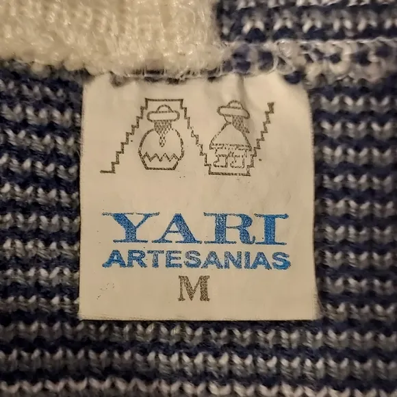 Yari Artesanias Wool White/Blue Zip-Up Sweater Jacket size M (Made in Ecuador)