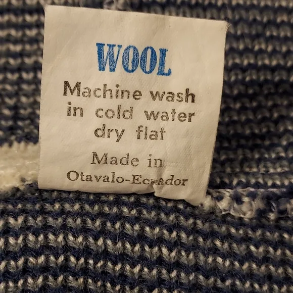 Yari Artesanias Wool White/Blue Zip-Up Sweater Jacket size M (Made in Ecuador)