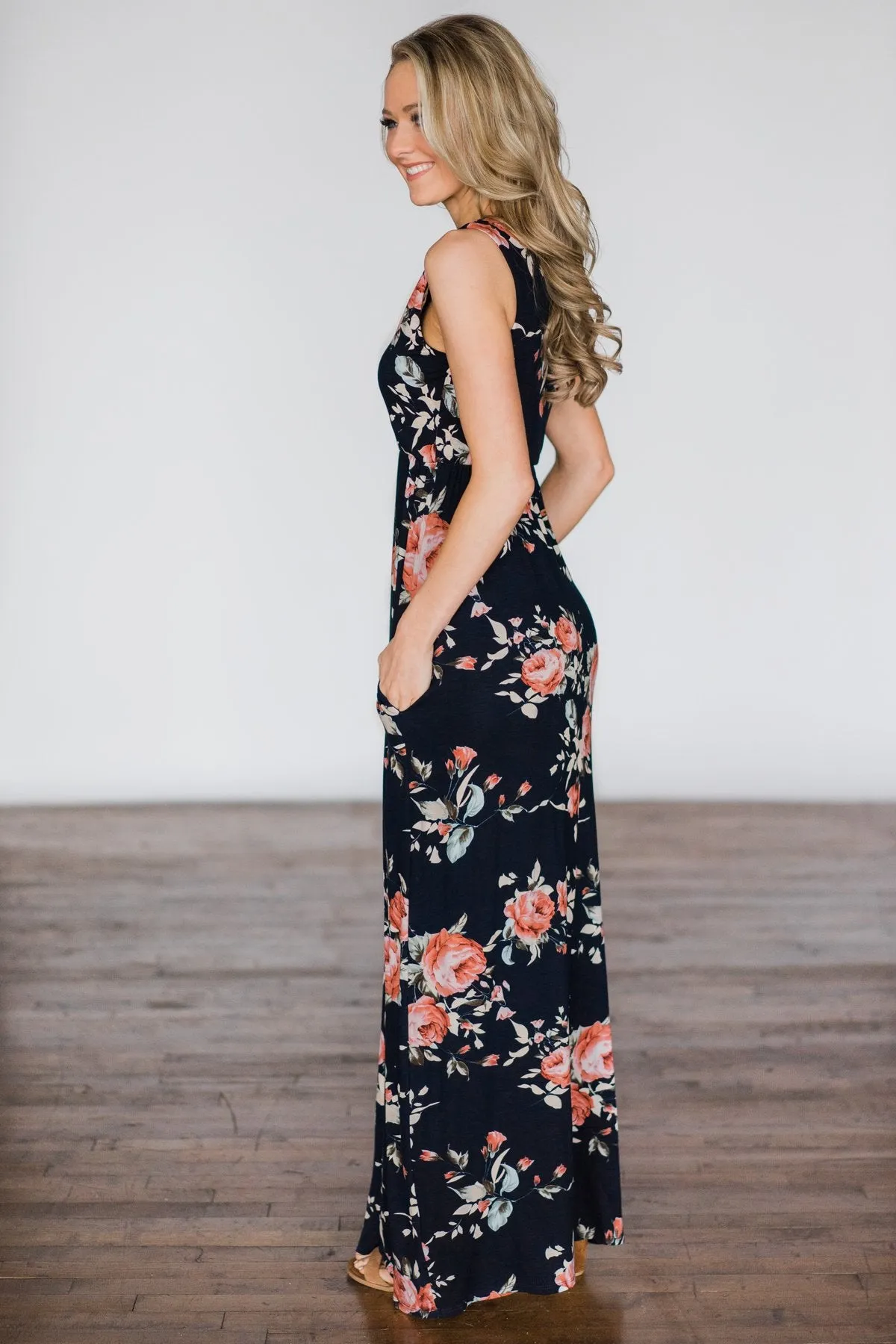 You Make Me Wanna Floral Maxi Dress ~ Navy
